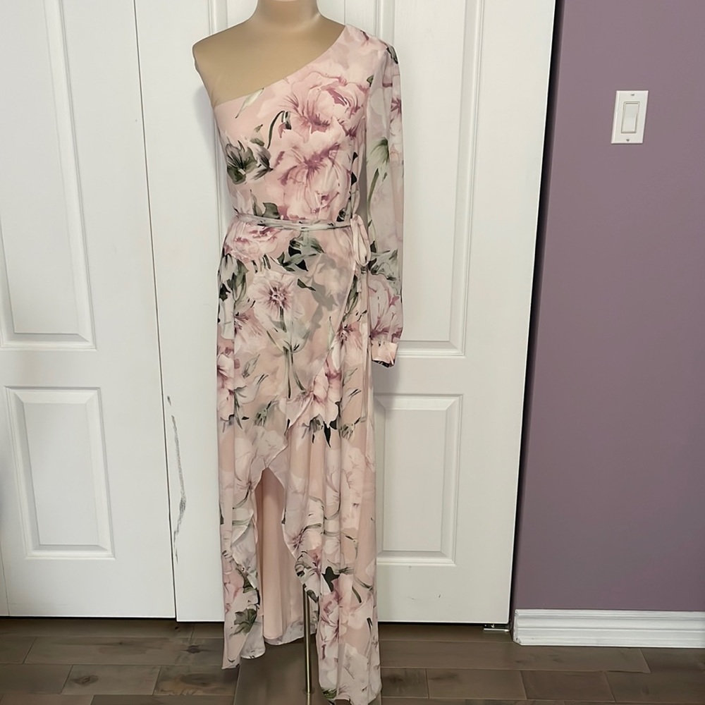 One Shoulder Chiffon Floral Dress